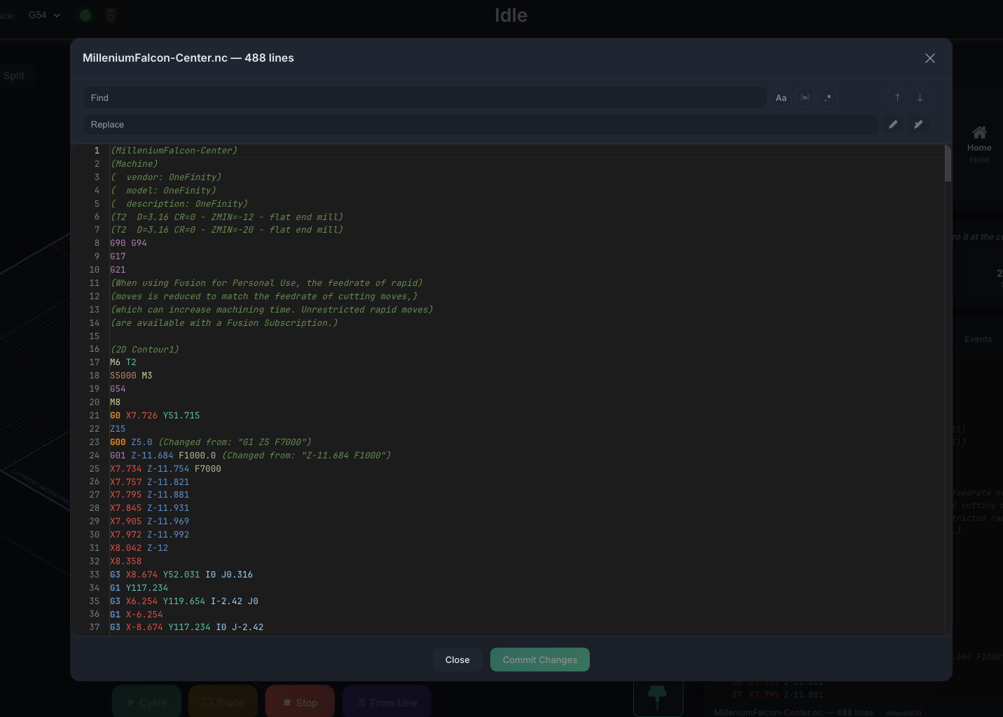 Detached G-code preview with find & replace