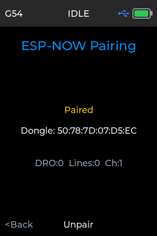 Pendant wireless pairing screen