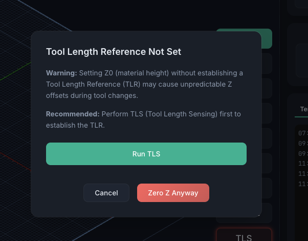 Tool Length Reference warning