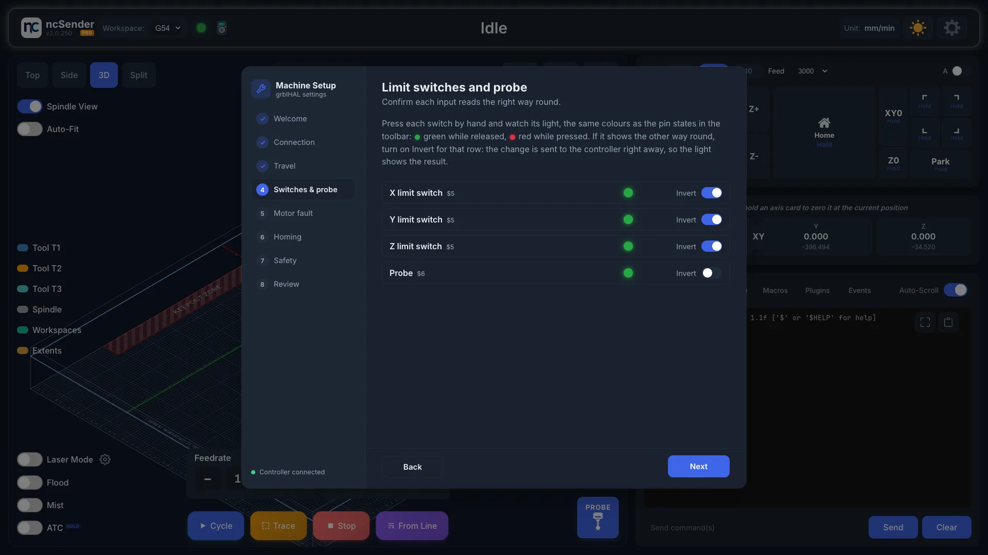 Switches & probe step, with Invert toggles