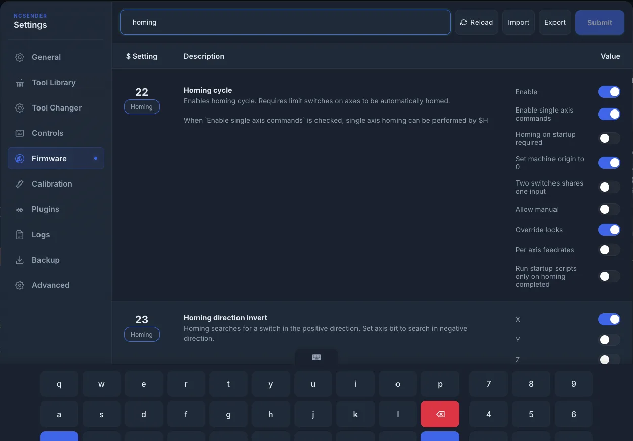 Searching the firmware settings